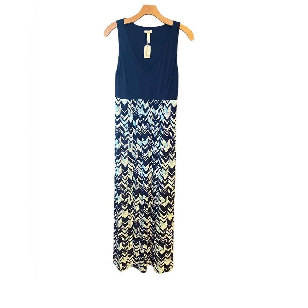 Soma NWT Sz XS Blue V-Neck Print Maxi Sleeveless Flowy Soft Jersey Dress